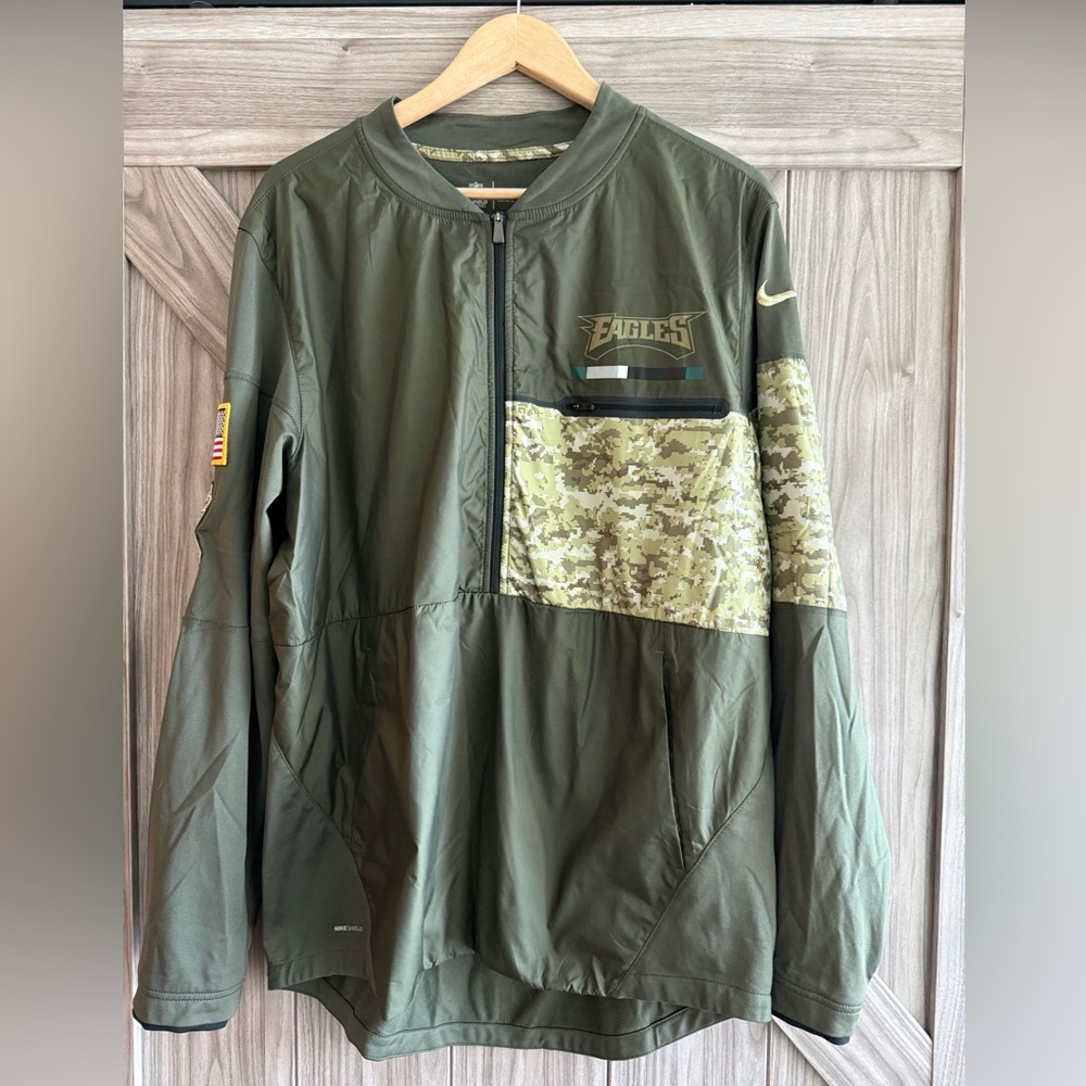 Nike Olive Green Quarter-Zip Pullover with Camo Chest Panel